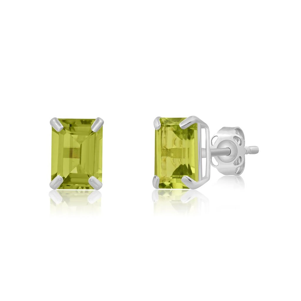 14k White Gold Solitaire Emerald-Cut Gemstone Stud Earrings (7x5mm) 商品