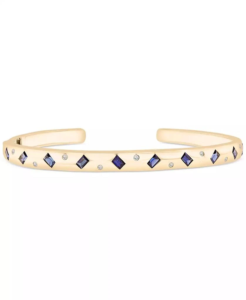 商品Macy's|Lab Created Blue Sapphire (1-1/3 ct. t.w.) & Lab Created White Sapphire (1/10 ct. t.w.) Cuff Bangle Bracelet in 14k Gold-Plated Sterling Silver,价格¥1075,第1张图片