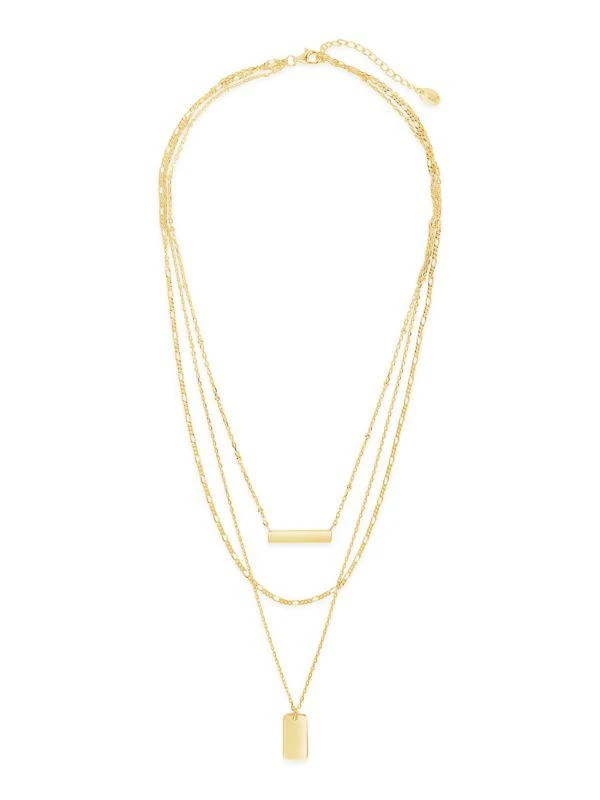 商品Sterling Forever|14K Gold Vermeil Bar & Dog Tag Layered Necklace,价格¥810,第2张图片详细描述