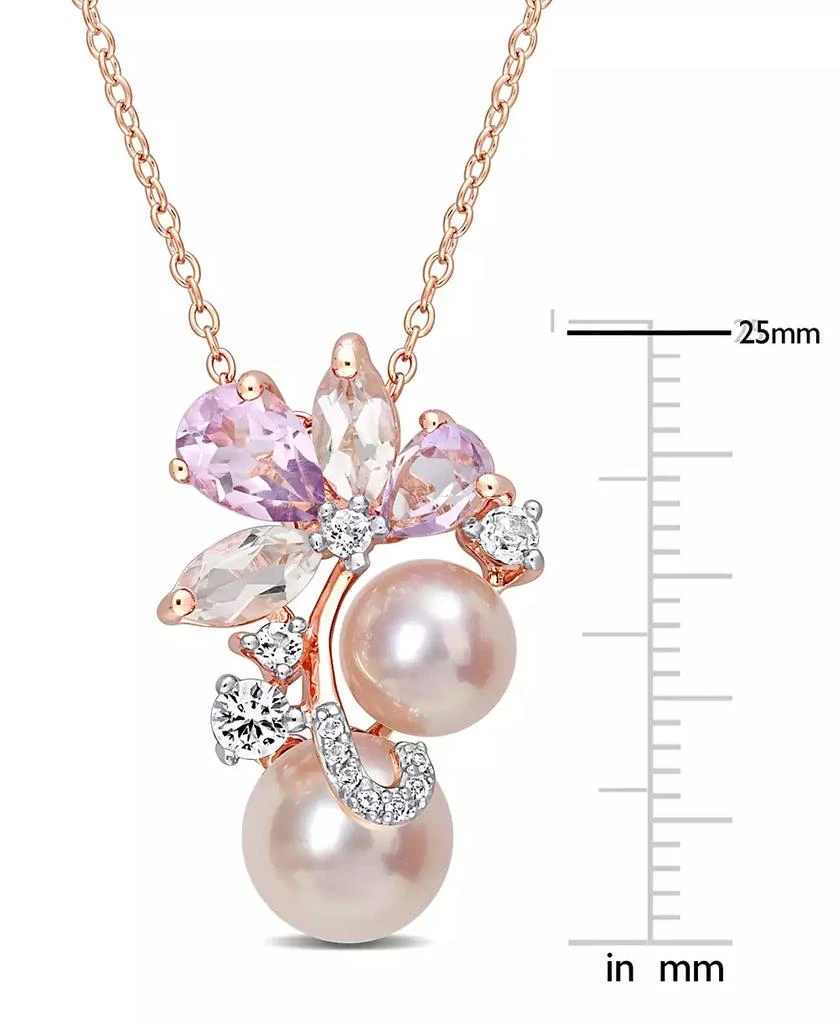 商品Macy's|Pink Cultured Freshwater Pearl (7 & 8-1/2mm) & Multi-Gemstone (2-1/3 ct. t.w.) Flower Cluster 18" Pendant Necklace in 18K Rose Gold-Plated Sterling Silver,价格¥1383,第4张图��片详细描述