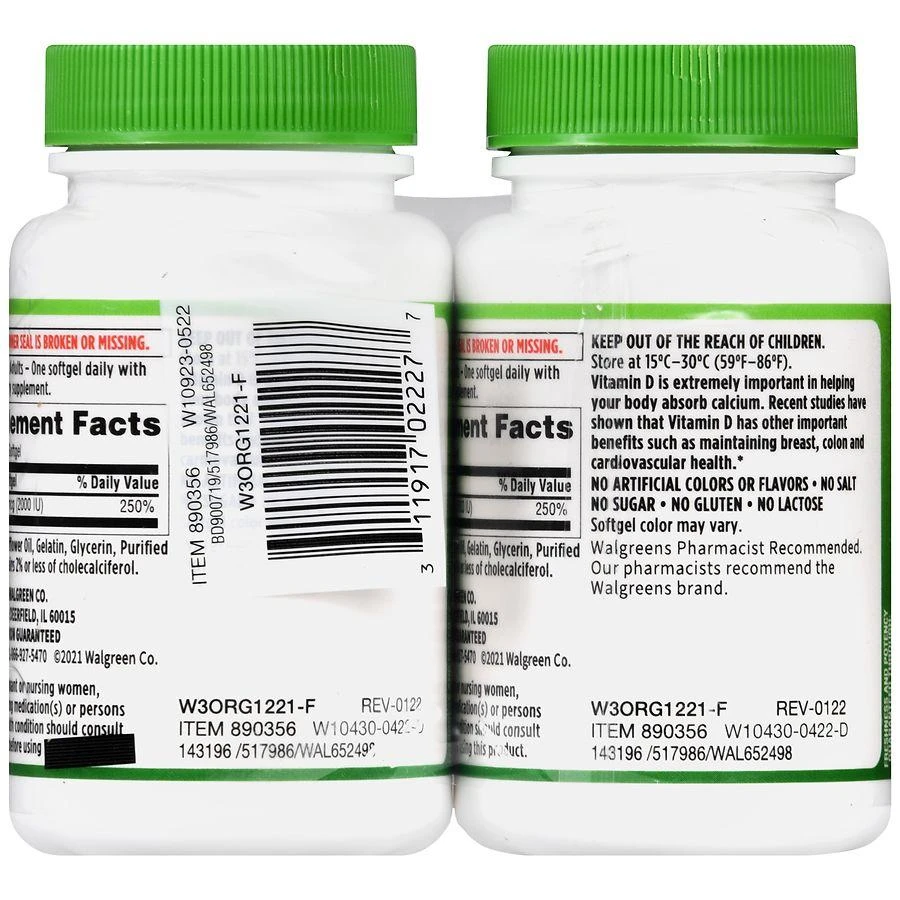 商品Walgreens|Vitamin D3 50 mcg Softgels (440 days),价格¥261,第5张图片详细描述