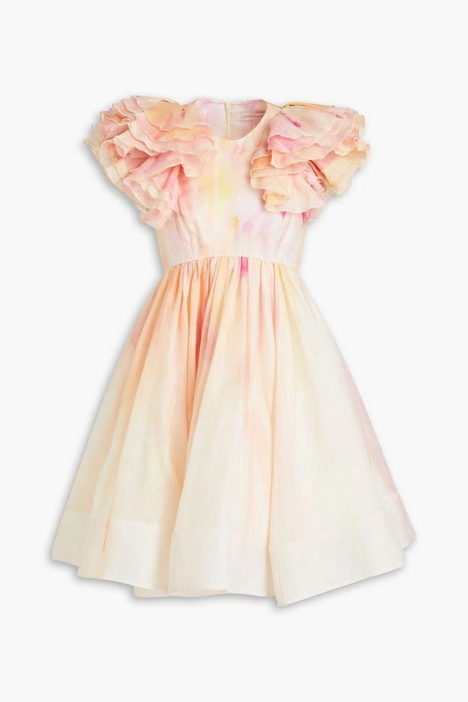 商品Zimmermann|Ruffled tie-dyed linen and silk-blend mini dress,价格¥5820,第1张图片