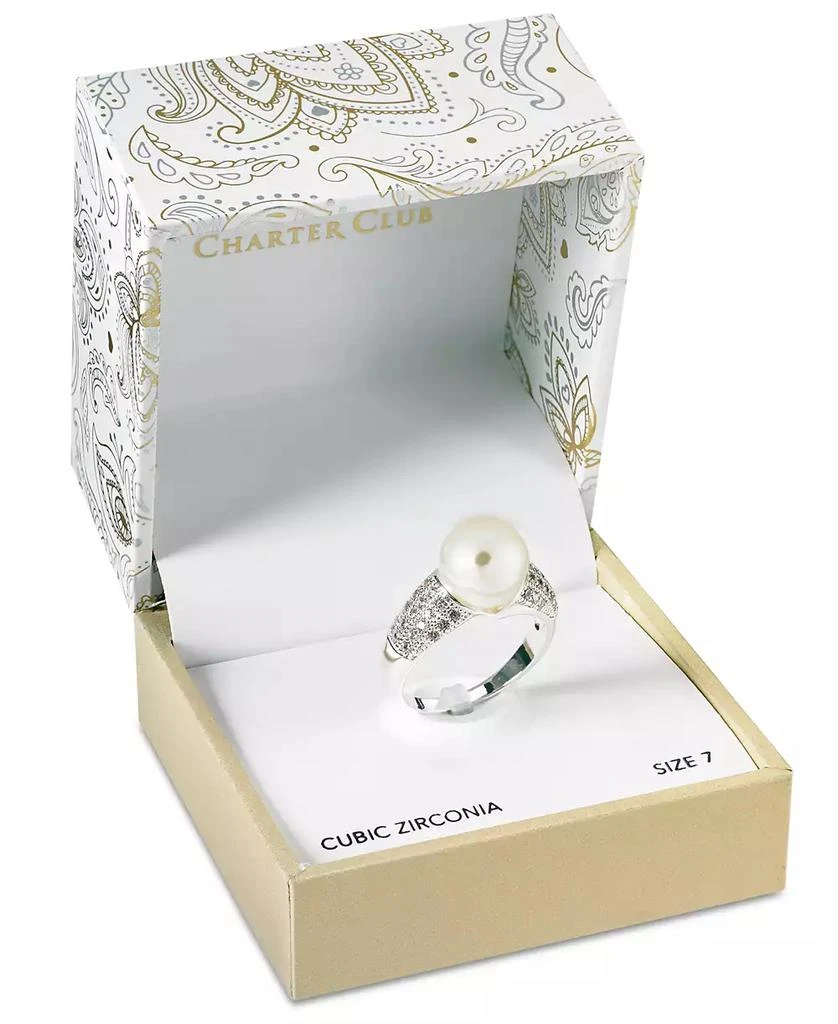 商品Charter Club|Fine Silver Plate Pavé & Imitation Pearl Ring, Created for Macy's,价格¥163,第2张图片详细描述