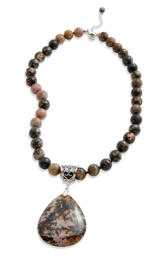 商品Savvy Cie Jewels|Sterling Silver Rhodochrosite Beaded Cabochon Pendant Necklace,价格¥680,第1张图片