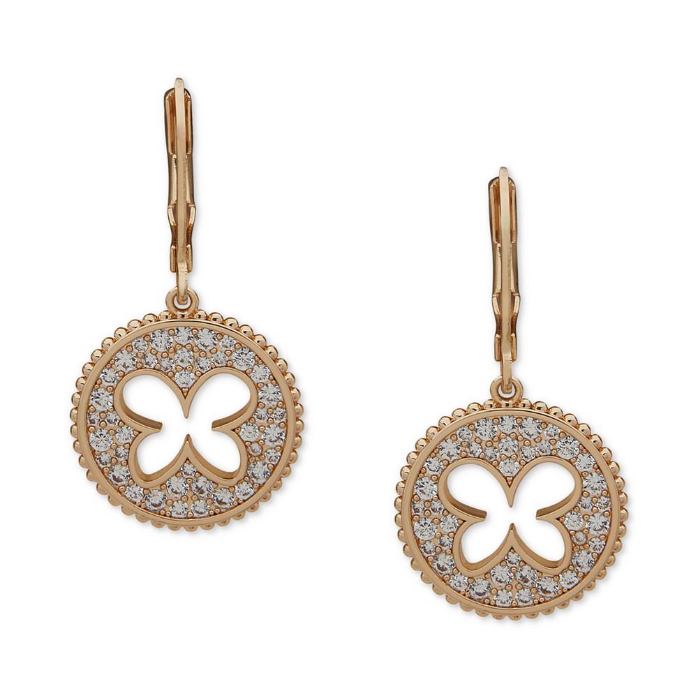 Gold-Tone Crystal Butterfly Disc Leverback Drop Earrings商品第1张图片规格展示