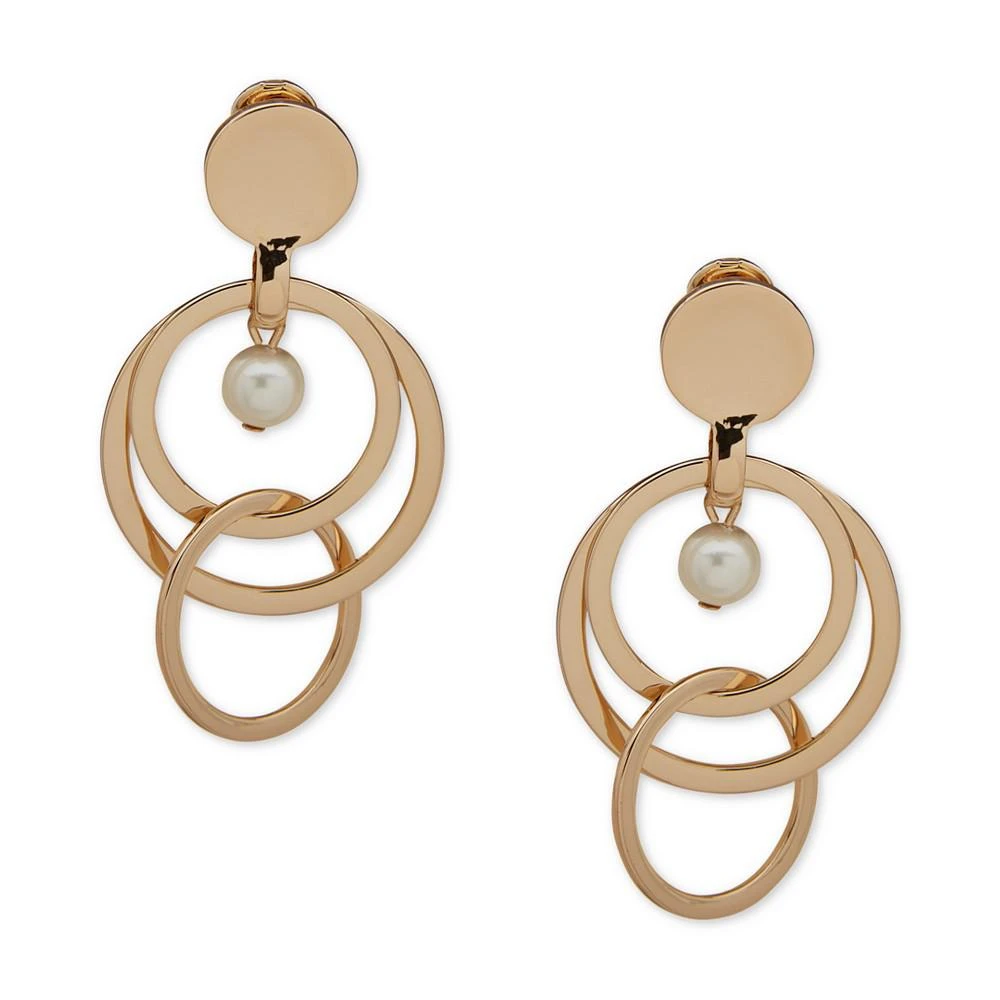 商品Anne Klein|Gold-Tone Imitation Pearl Multi-Circle Orbital Clip-On Drop Earrings,价格¥98,第1张图片