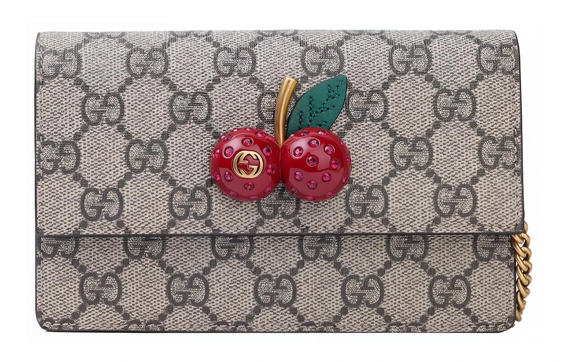 商品[国内直发] Gucci|古驰 立体樱桃装饰老花Logo 帆布拼皮 帆布包链条包斜挎单肩包 迷你 女款 乌木色/红色,价格¥5633,第1张图片