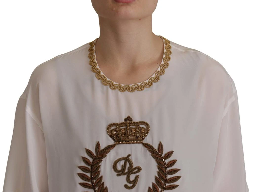 商品Dolce & Gabbana|Elegant Silk Blouse with gold Crown Women's Embroidery,价格¥8835,第2张图片详细描述