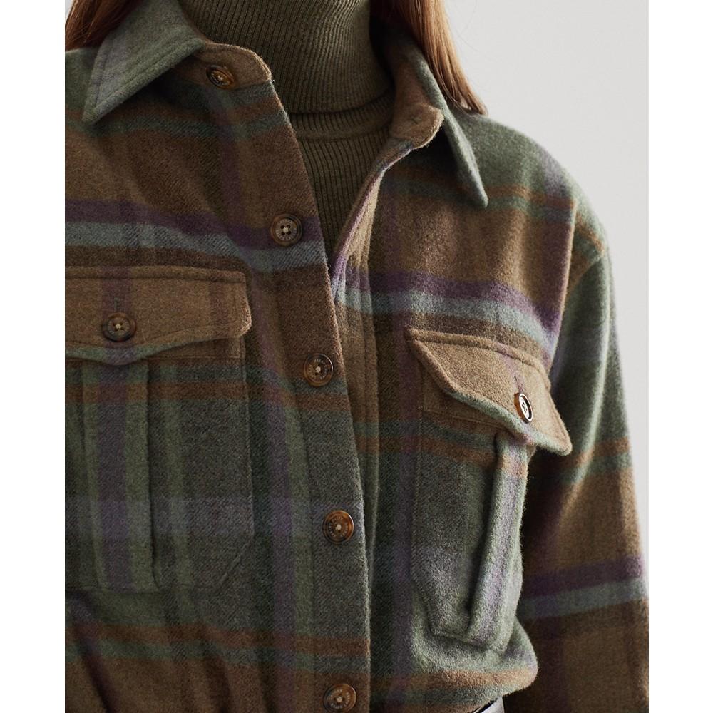 Plaid Fringe-Trim Twill Shirt Jacket商品第3张图片规格展示