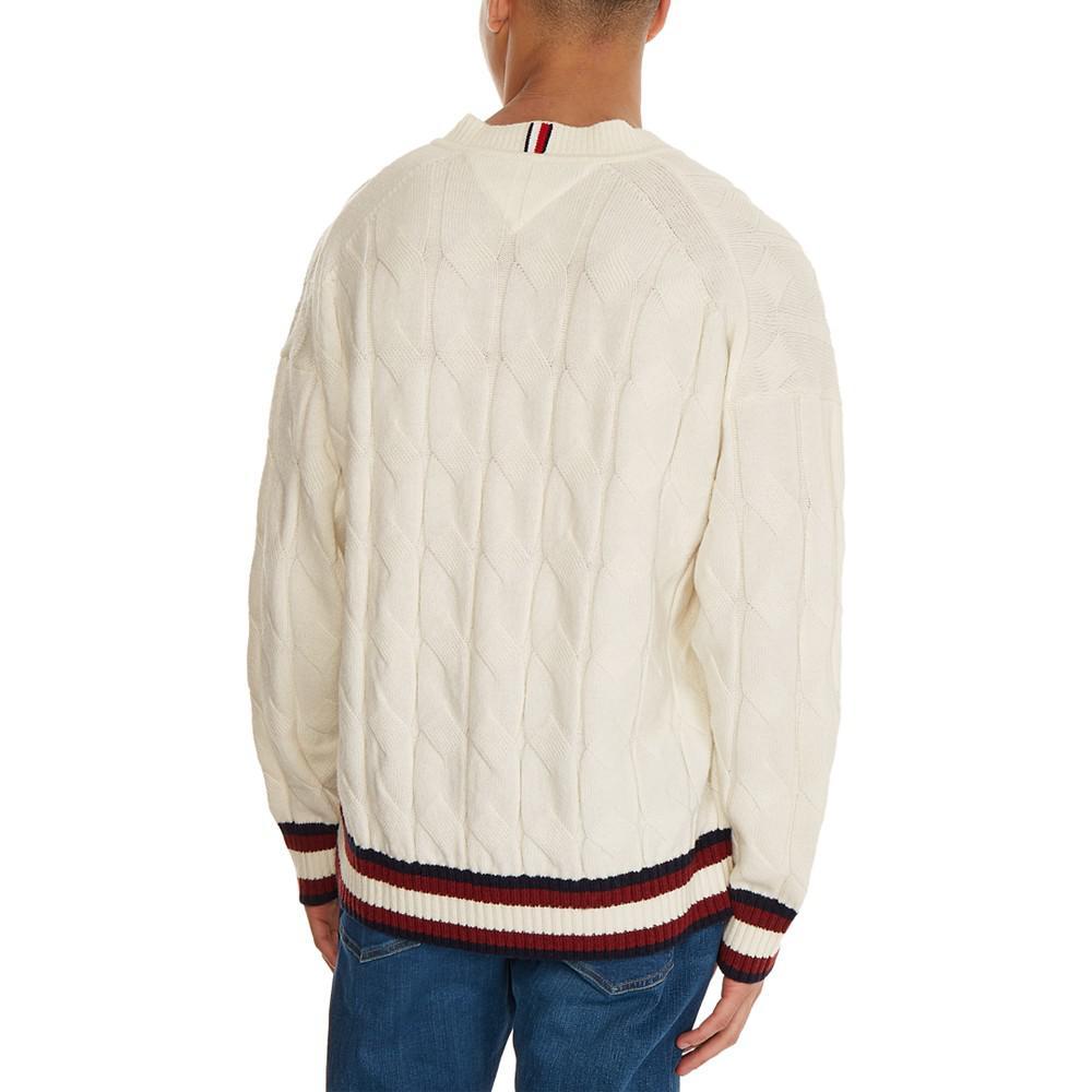 商品Tommy Hilfiger|Men's Monogram V-Neck Cable Knit Wool Sweater,价格¥881,第4张图片详细描述