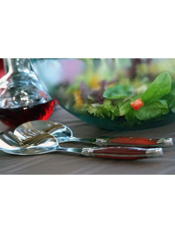 商品French Home|3-Piece Urban Recycled Glass Salad Bowl & Laguiole Rosewood Servers Set,价格¥555,第3张图片详细描述