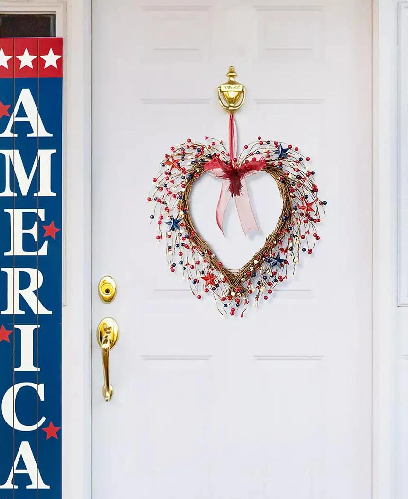 商品Glitzhome|17" H Patriotic, Americana Berry Heart Wreath,价格¥373,第4张图片详细描述