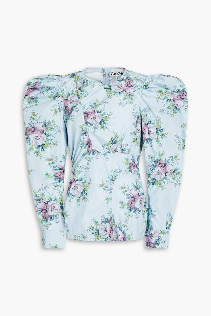 商品Ganni|Gathered floral-print organic cotton-poplin top,价格¥783,第3张图片详细描述
