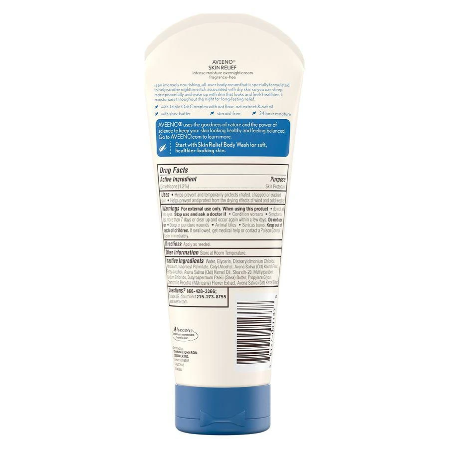 商品Aveeno|Skin Relief Overnight Intense 24-Hour Moisture Cream Fragrance-Free,价格¥98,第2张图片详细描述