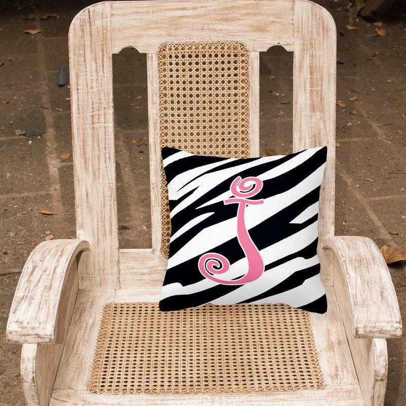 商品Caroline's Treasures|14 in x 14 in Outdoor Throw PillowLetter J Initial Zebra Stripe and Pink Fabric Decorative Pillow 15 X 15 IN,价格¥269,第2张图片详细描述