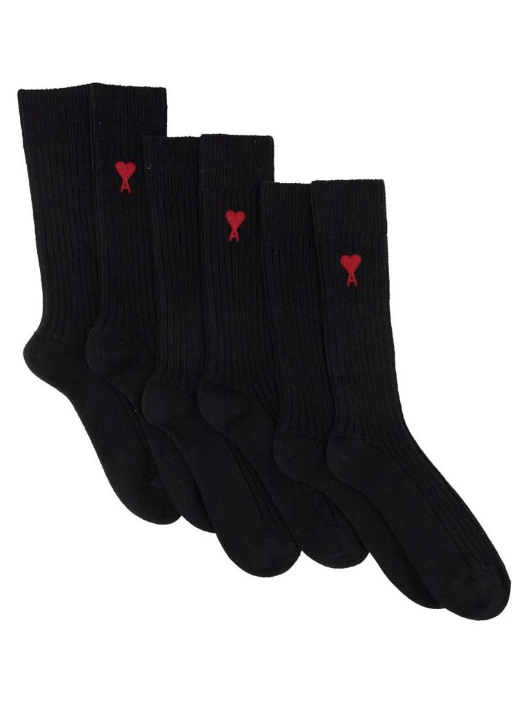 商品AMI|AMI PARIS SET OF THREE SOCKS WITH LOGO UNISEX,价格¥751,第2张图片详细描述