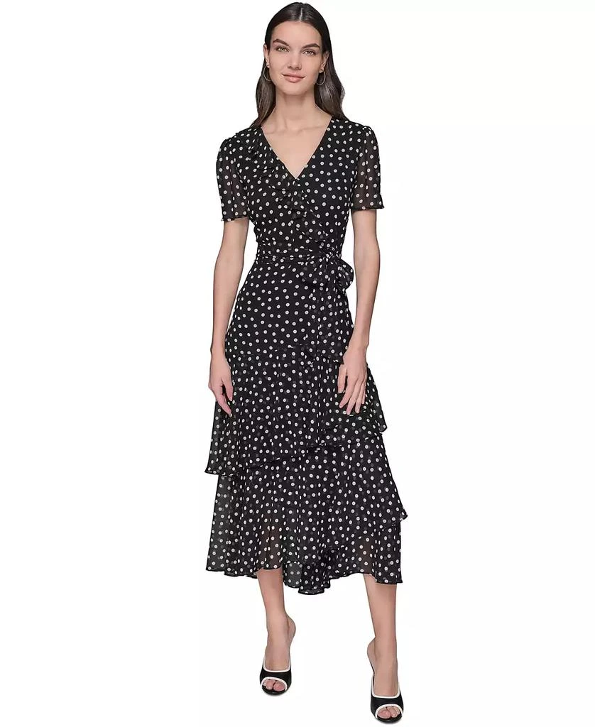 商品Karl Lagerfeld Paris|Women's Dot-Print Ruffle Midi Dress,价格¥1179,第1张图片