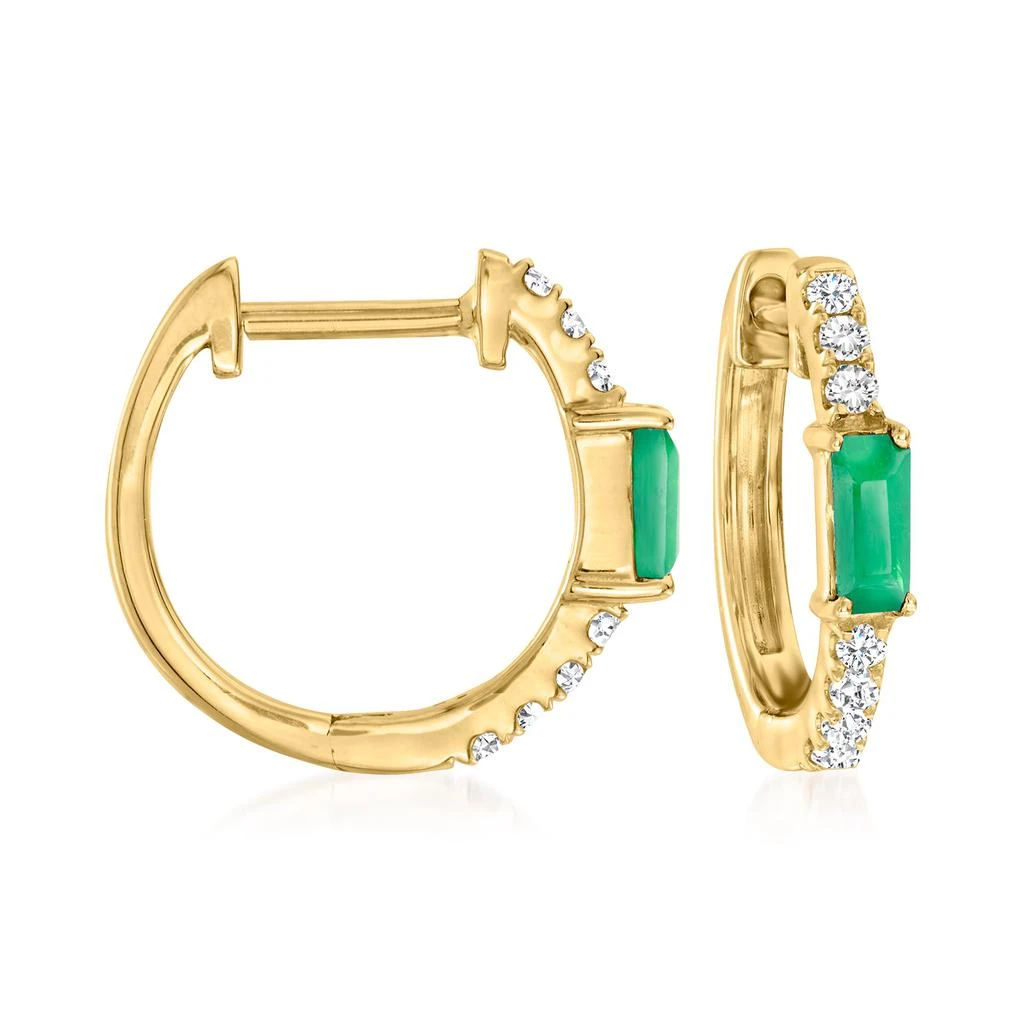 商品Ross-Simons|Ross-Simons Emerald and . Diamond Huggie Hoop Earrings in 14kt Yellow Gold,价格¥2785,第1张图片