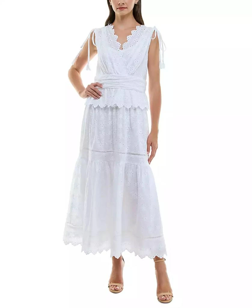商品Taylor|Women's Cotton Eyelet-Embroidered Tiered Dress,价格¥593,第3张图片详细描述