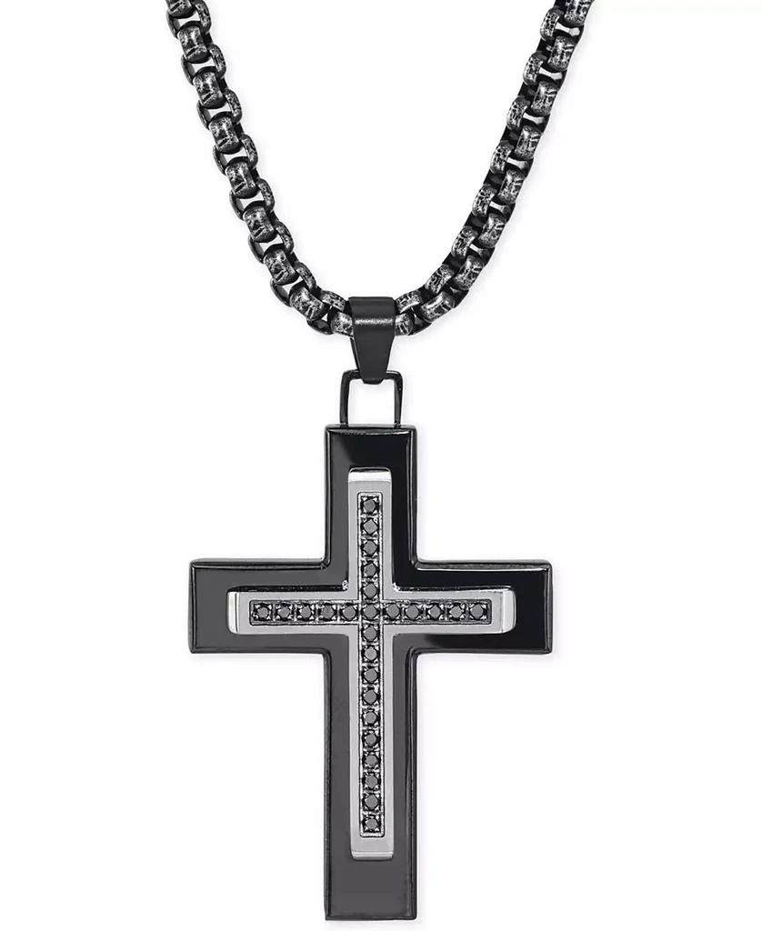 商品Esquire Men's Jewelry|Black Diamond (1/4 ct. t.w.) Cross Necklace in Black IP over Stainless Steel, Created for Macy's,价格¥1235,第1张图片