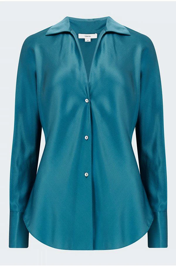 商品Vince|Vince - Silk Bias Long Sleeve Blouse in Blue Waltz,价格¥1719,第1张图片