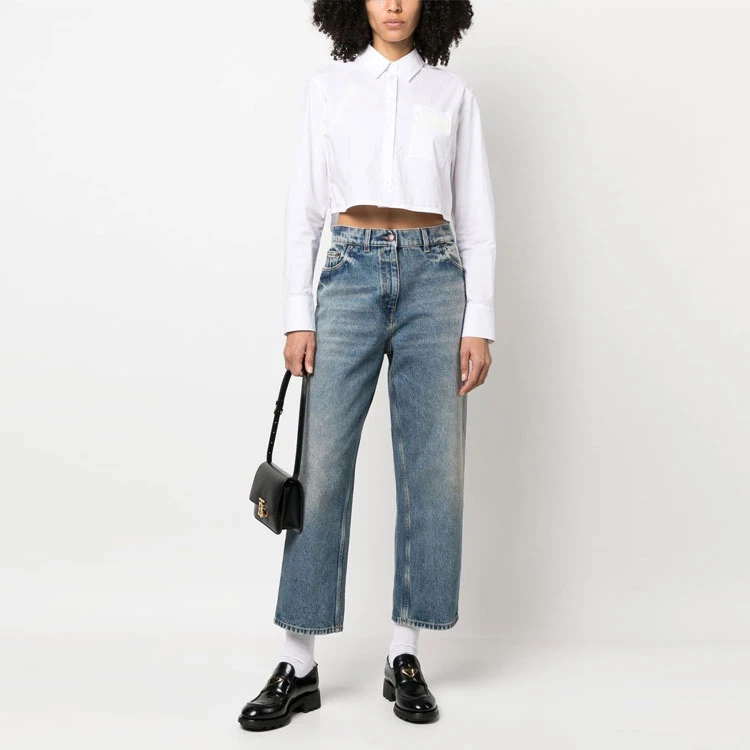 商品[国内直发] Prada|普拉达 SS23 水洗直筒宽松牛仔裤 女款 蓝色,价格¥9564,第3张图片详细描述
