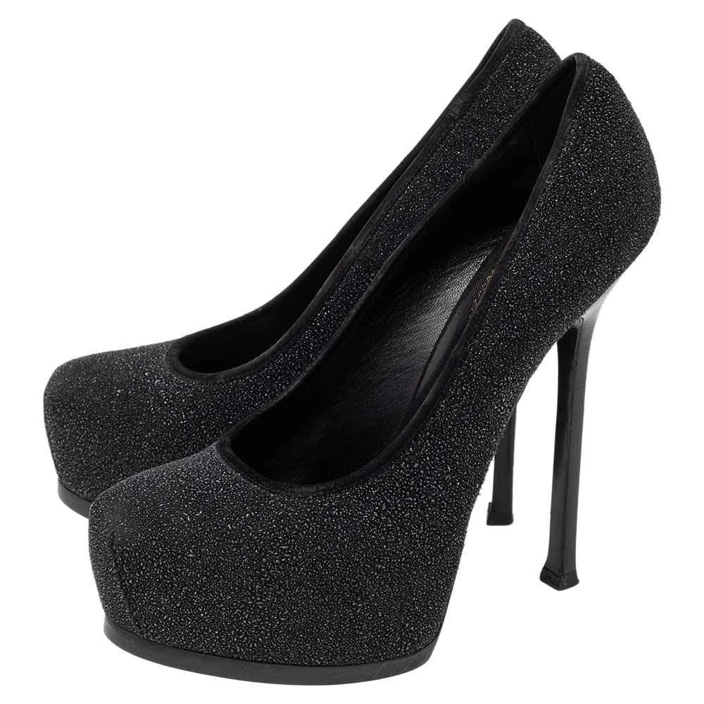 商品[二手商品] Yves Saint Laurent|Yves Saint Laurent Black Glitter Tribtoo Platform Pumps Size 40,价格¥1145,第4张图片详细描述
