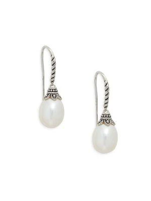 商品BELPEARL|Oceana Black Rhodium, Sterling Silver & 10MM Oval Cultured White Pearl Drop Earrings,价格¥631,第1张图片