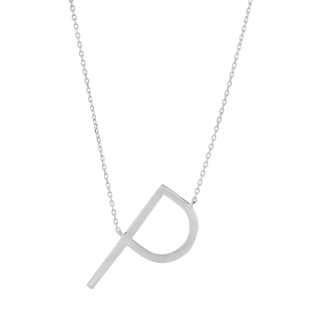 10k Solid White Gold Large Sideways Block Letter Initial with Extendable Cable Chain, 16 to 18 inches 商品