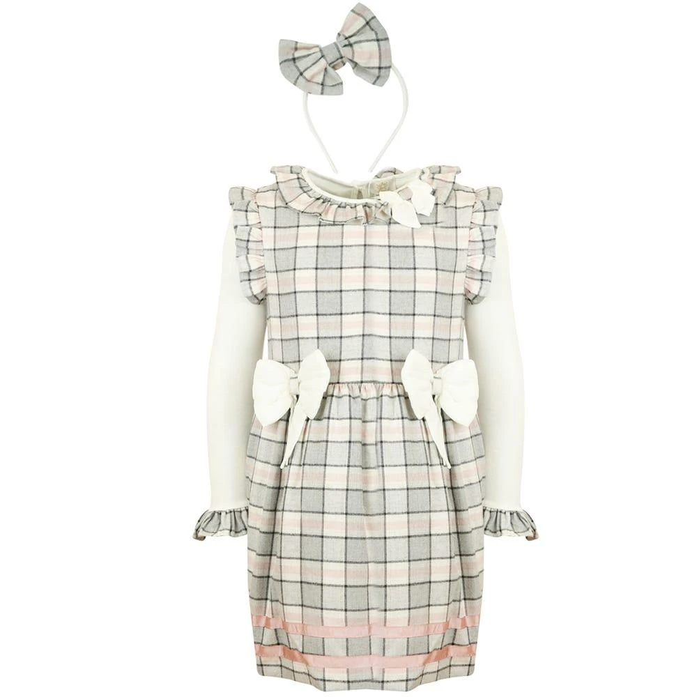 商品Caramelo Kids|Pink & Grey Check Frill Dress Top & Hairband Set,价格¥249,第1张图片