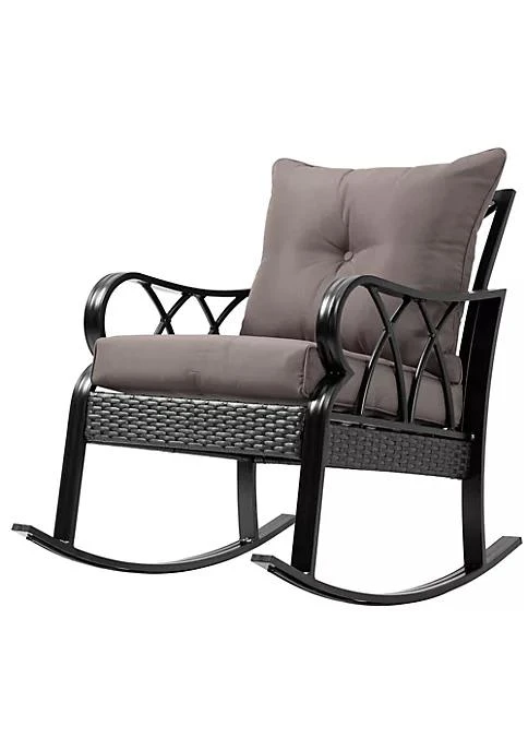 商品Outsunny|Rattan Wicker Rocking Chair With Padded Cushions Aluminum Frame Armrest For Garden Patio And Backyard Grey,价格¥1724,第2张图片详细描述