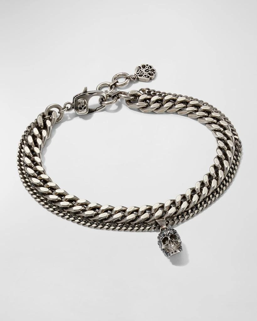 商品Alexander McQueen|Men's Pavé Swarovski Crystal Skull Double Chain Bracelet,价格¥3827,第1张图片