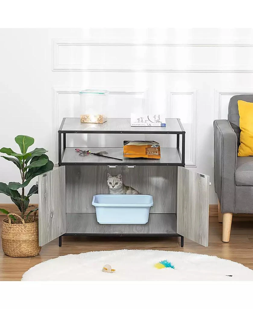商品PawHut|Pet Cat Litter Box w/ Easy-entry Wide Surface Adjustable Shelves,价格¥856,第3张图片详细描述