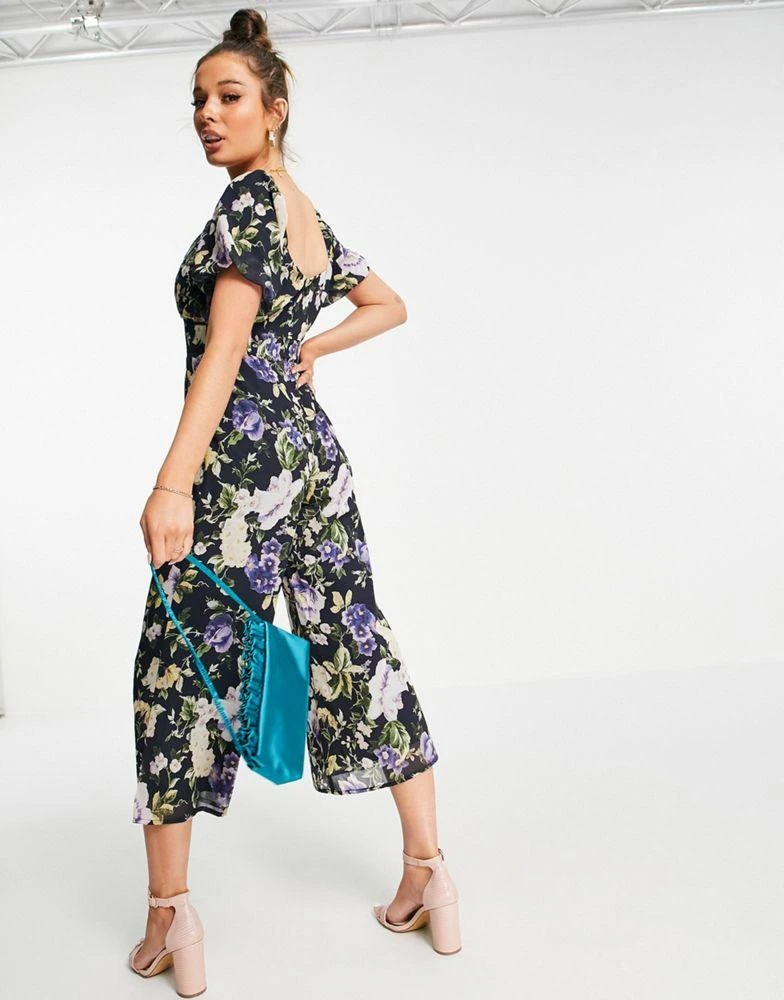 商品Hope & Ivy|Hope & Ivy puff sleeve wide leg jumpsuit in navy floral,价格¥419,第2张图片详细描述