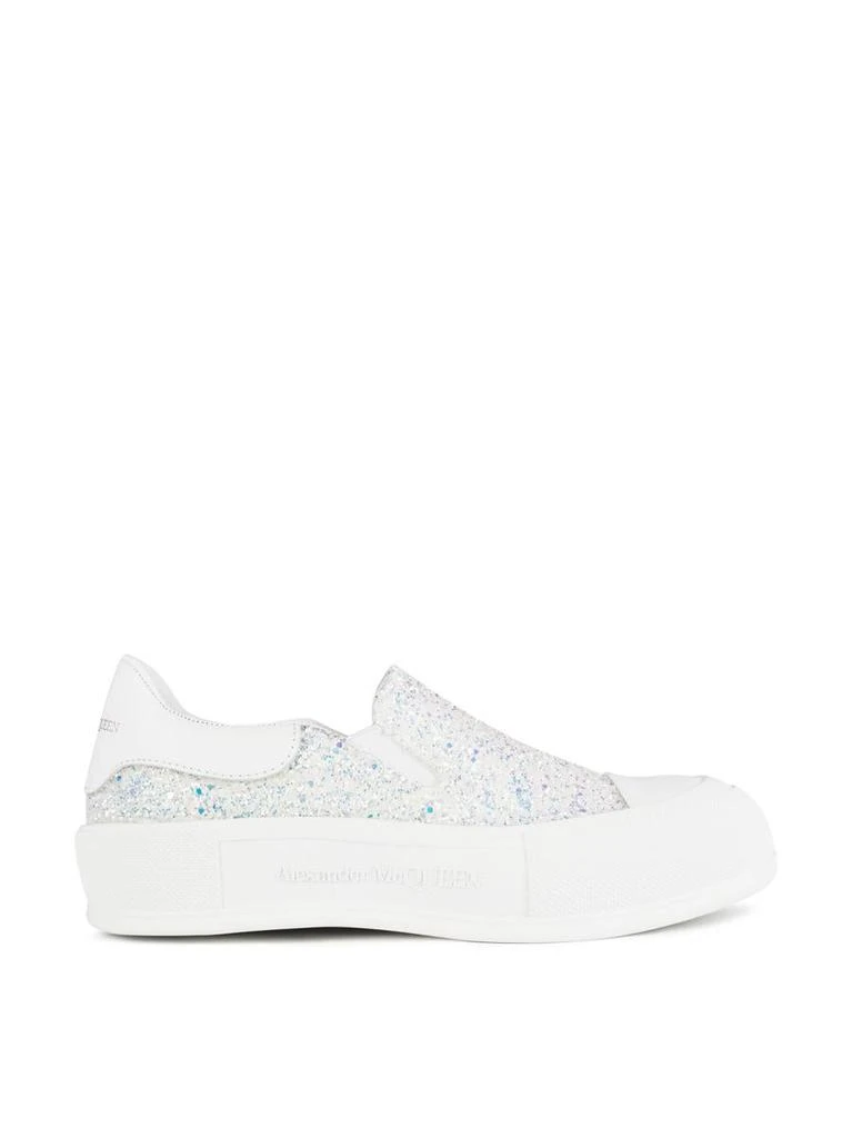 商品Alexander McQueen|ALEXANDER MCQUEEN Deck Plimsoll Glitter Slip On Sneakers,价格¥3692,第1张图片