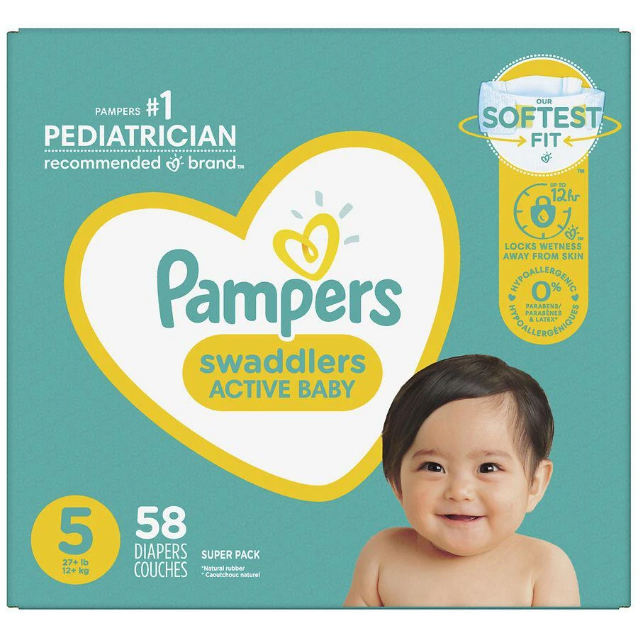 商品Pampers|Diapers, Ultra Absorbent and Soft Disposable 5 (58 ct),价格¥284,第1张图片