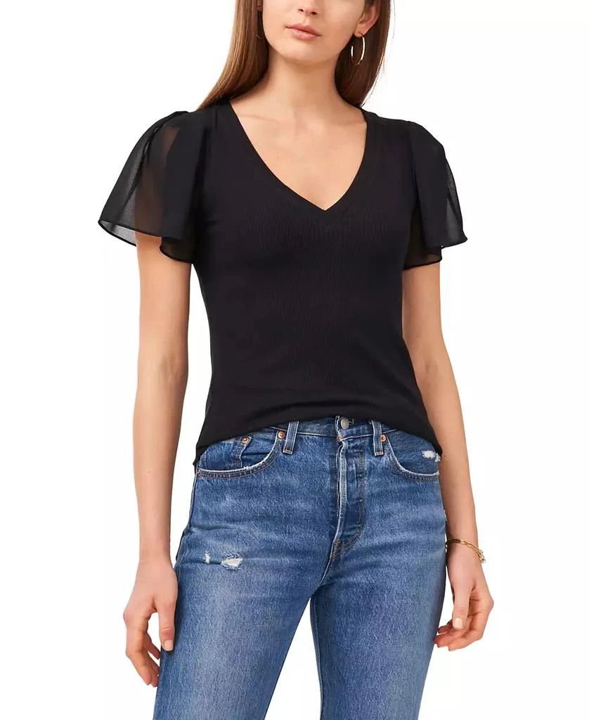商品1. State|Women's Flutter Short Sleeve V-Neck Knit Top,价格¥307,第1张图片