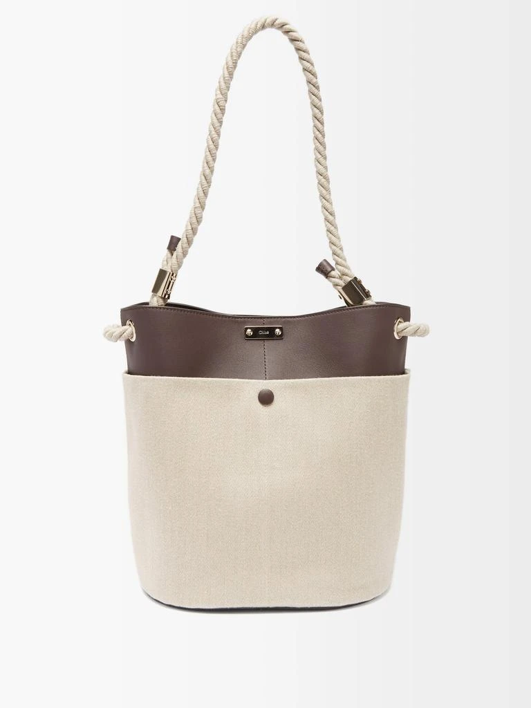 商品Chloé|Logo-plaque linen-twill and leather bucket bag,价格¥6545,第1张图片