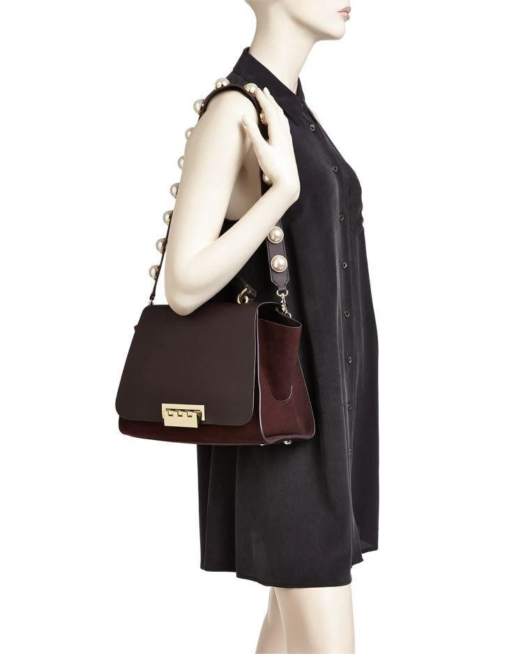 商品Zac Posen|Eartha Iconic Faux-Pearl Strap Leather & Suede Satchel  ,价格¥2776,第2张图片详细描述