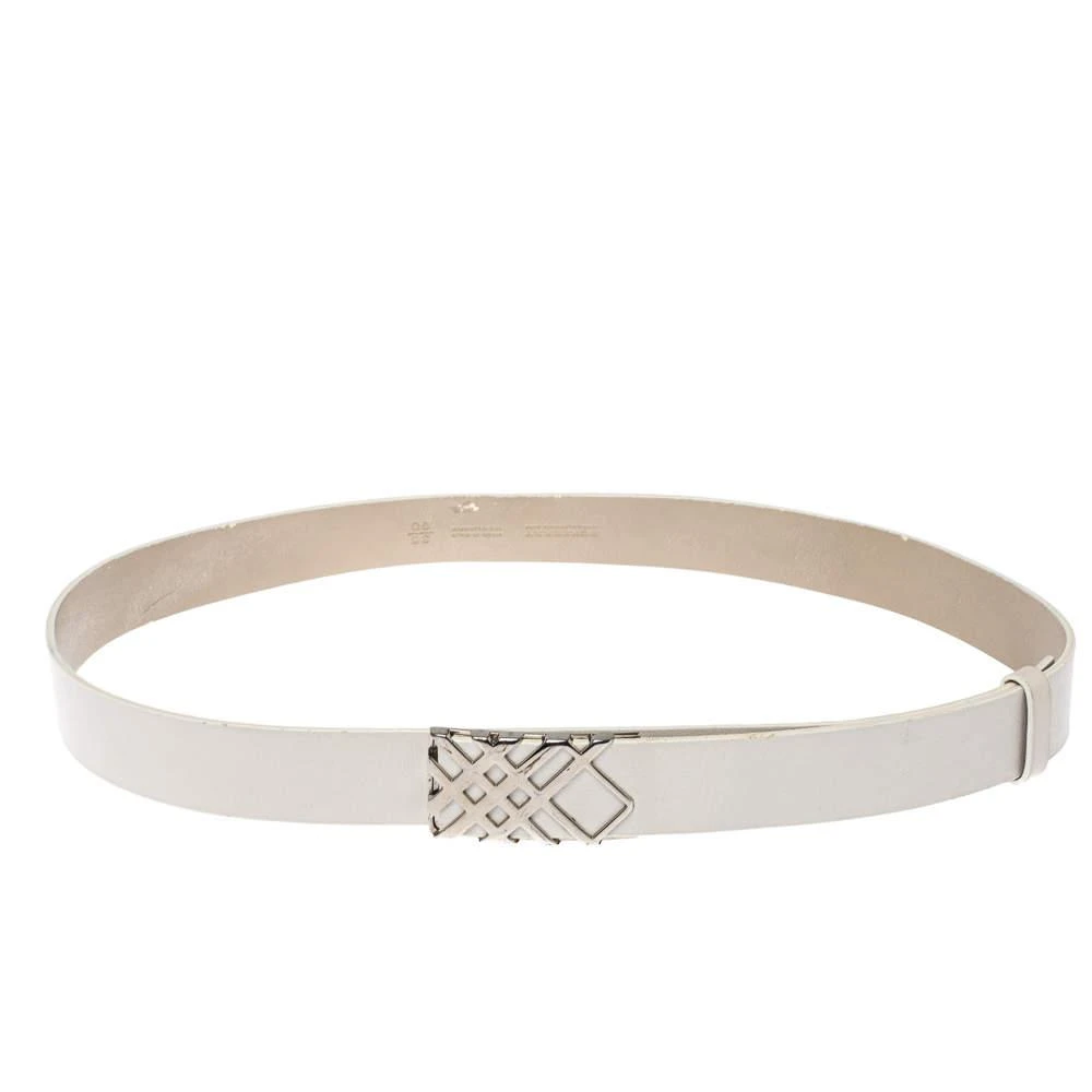 商品[二手商品] Burberry|Burberry White Leather Check Buckle Belt 90CM,价格¥642,第1张图片