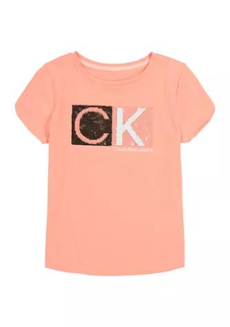 Calvin Klein Girls 7-16 Flip Sequin Logo T-Shirt商品第1张图片规格展示