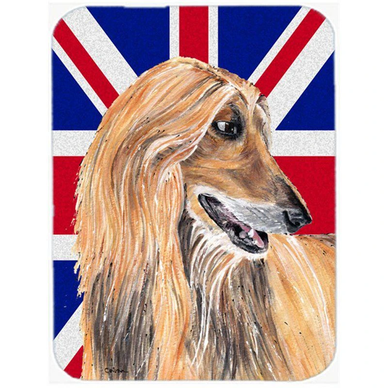 商品Caroline's Treasures|SC9814LCB Afghan Hound With English Union Jack British Flag Glass Cutting Board Large,价格¥262,第1张图片