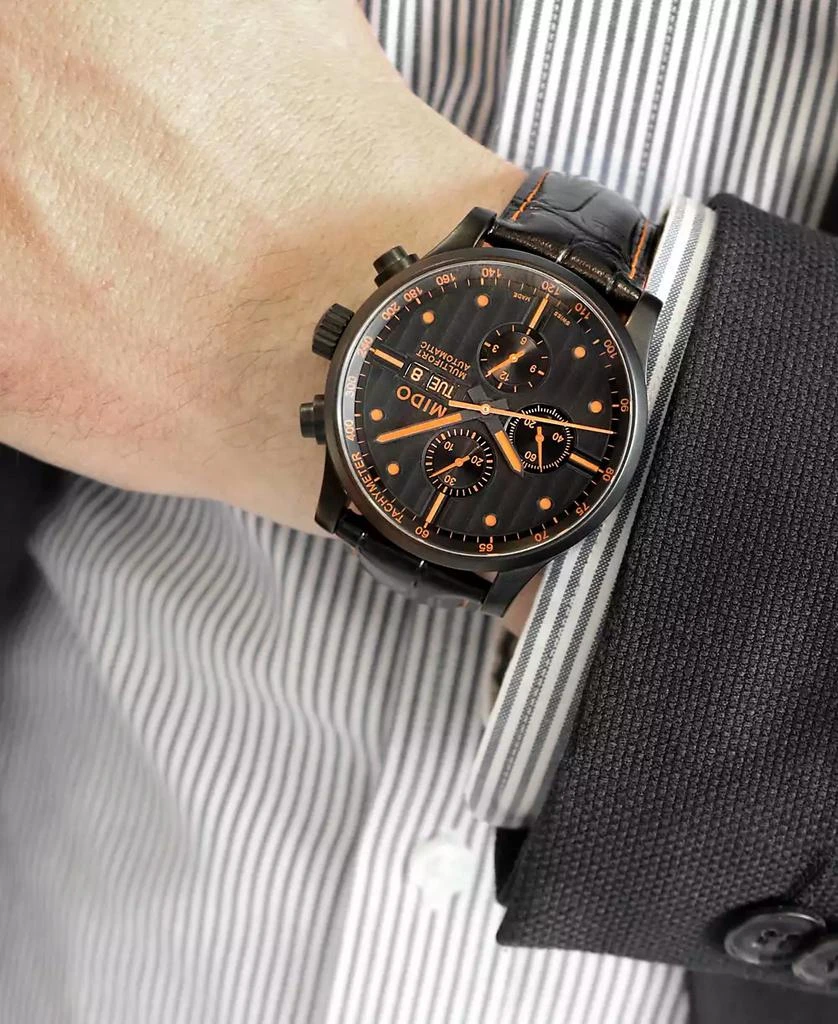 商品MIDO|Men's Swiss Automatic Multifort Orange Leather & Interchangeable Black Leather Strap Watch 44mm,价格¥18296,第5张图片详细描述