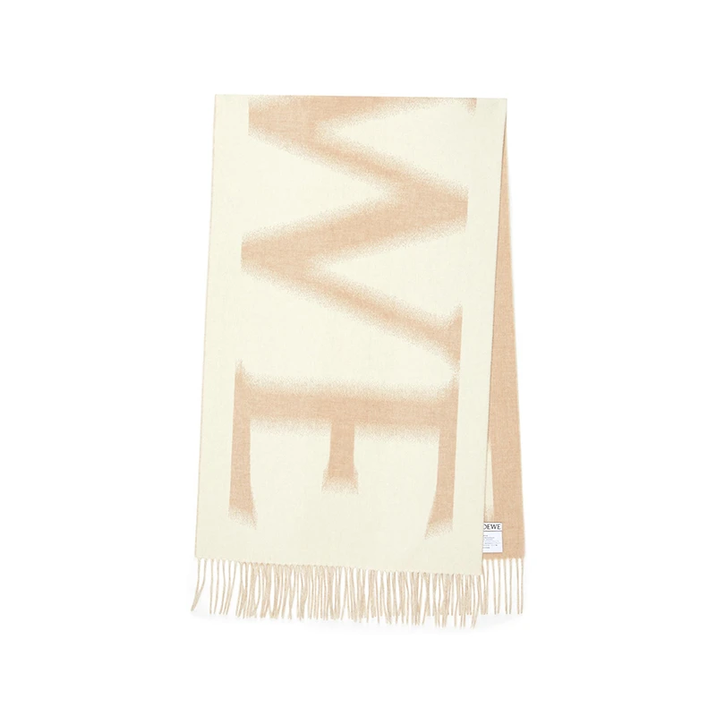 商品Loewe|罗意威 男女通用米白色羊毛大标志印花流苏边围巾,价格¥5135,第1张图片