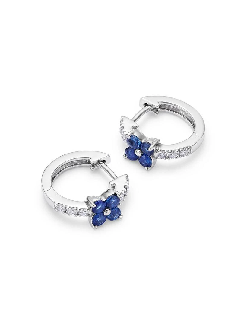 Blue Sapphire & Diamond Flower Huggie Hoop Earrings in 14K White Gold 商品