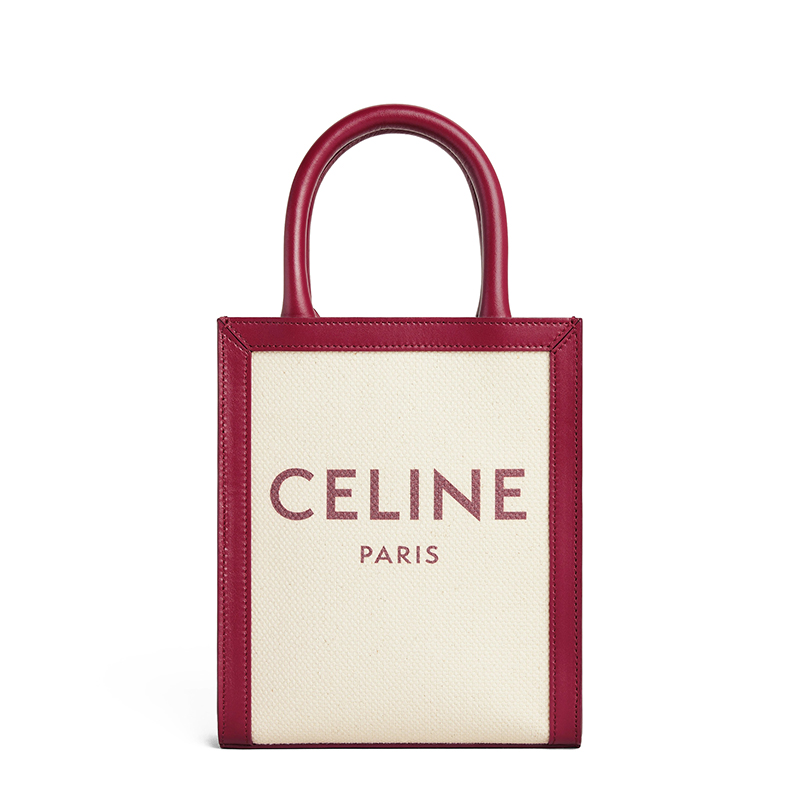 【包税】CELINE/赛琳 22新款VERTICAL系列 女士迷你自然色织物徽标印花胭脂红皮革细节配可拆卸肩带单肩斜挎手提托特包193302BNZ.02IN商品第1张图片规格展示