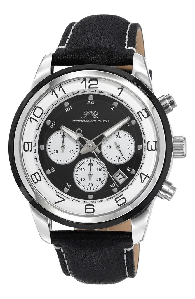 商品Porsamo Bleu|Men's Arthur Chronograph Leather Strap Watch, 44mm,价格¥1593,第1张图片