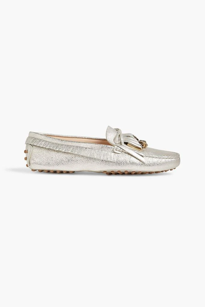 商品Tod's|Gommini embellished fringed metallic textured-leather loafers,价格¥3312,第1张图片