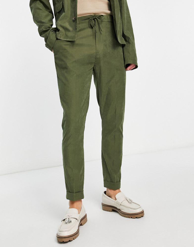 ASOS DESIGN tapered jogger waist commuter suit trousers in khaki faux suede商品第3张图片规格展示