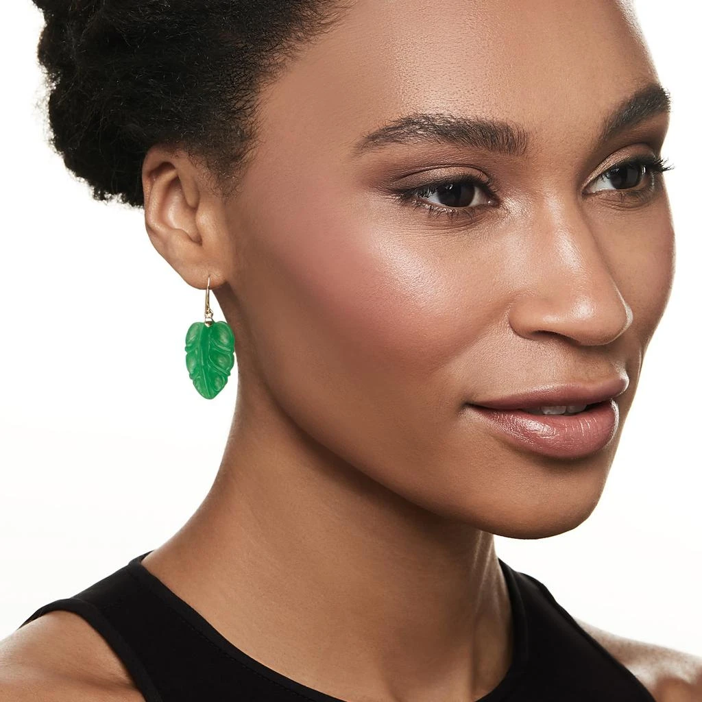 商品Ross-Simons|Ross-Simons Jade Leaf Drop Earrings With 14kt Yellow Gold,价格¥1174,第2张图片详细描述